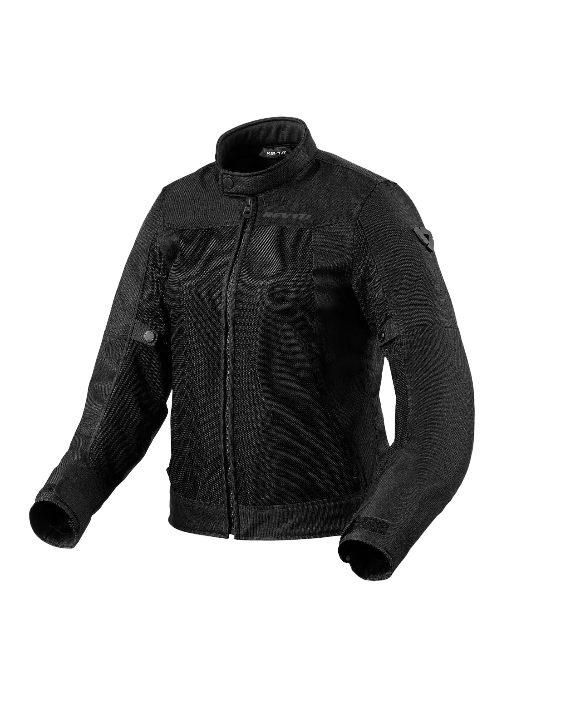 Black motorcycle jacket on a white background