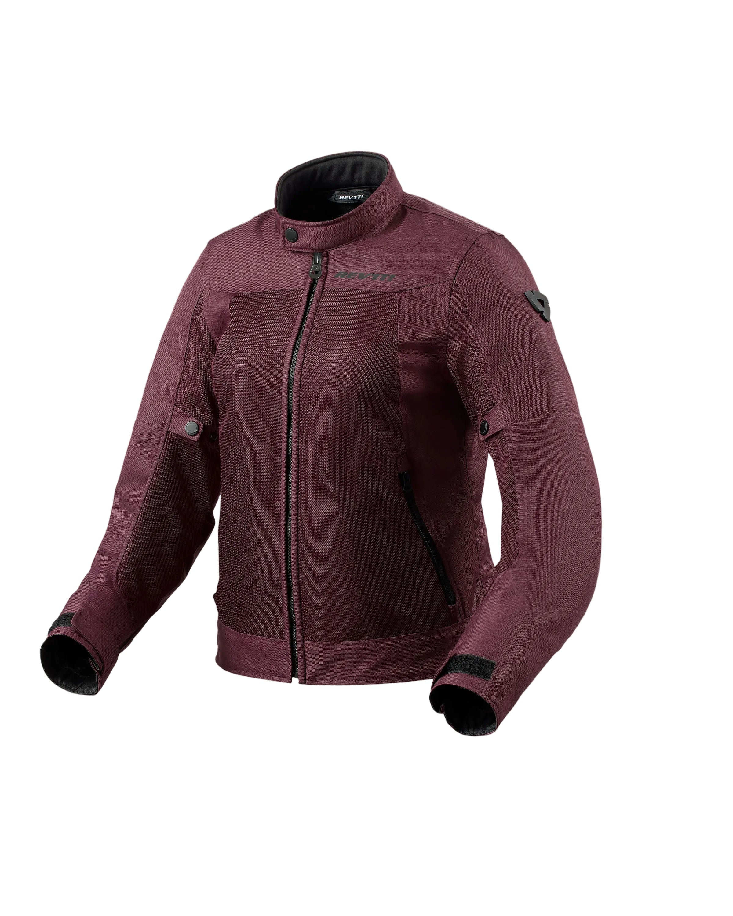 Maroon motorcycle jacket on a light beige background