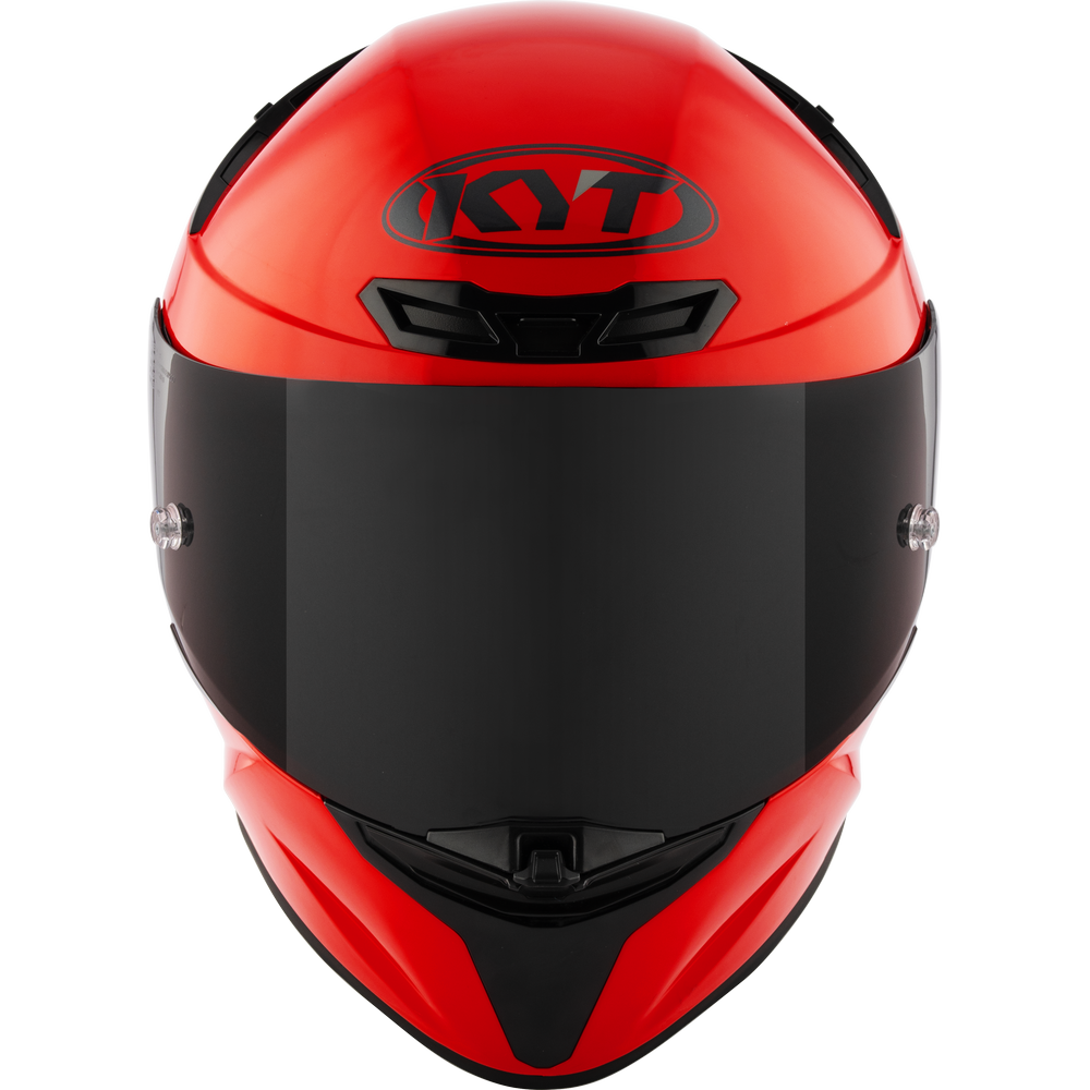 Red and black motorcycle helmet with KYT logo on a white background
