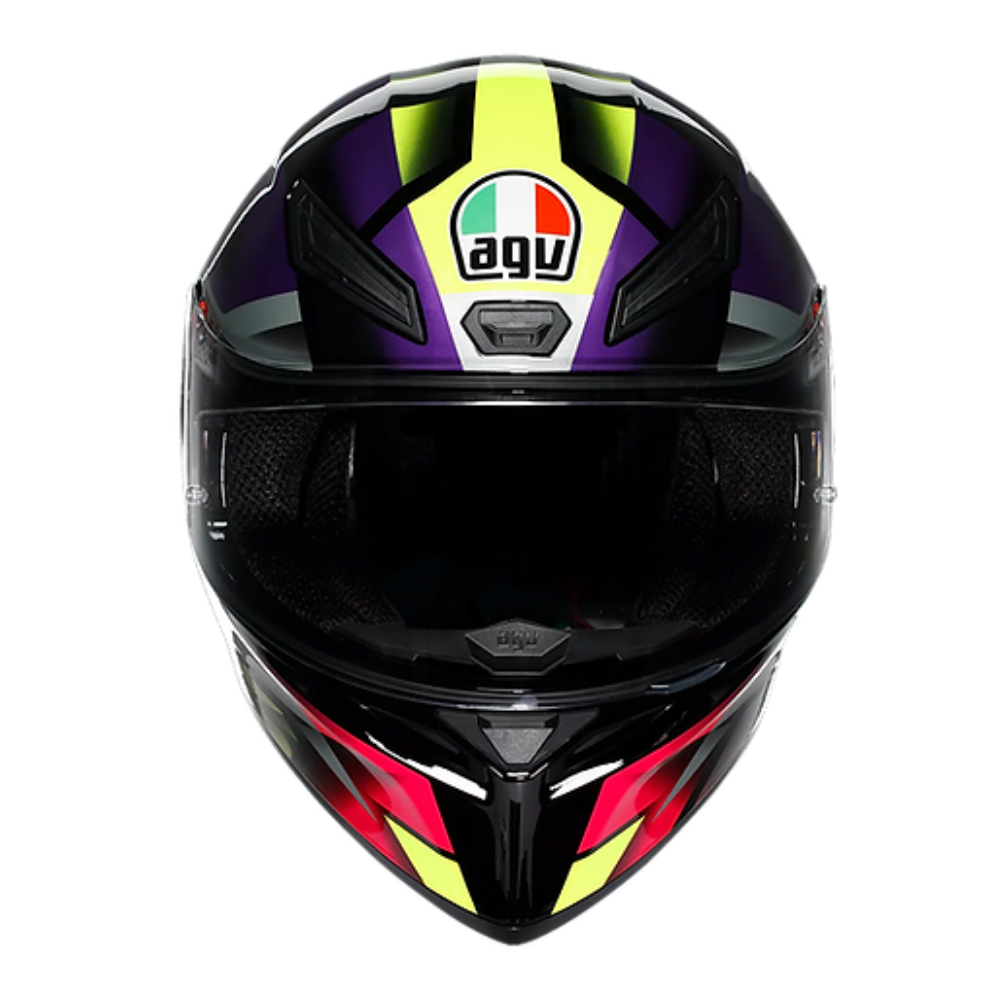 AGV K1 S Helmet FastLap front view in Black Purple Pink with aerodynamic shell | 6KIOM