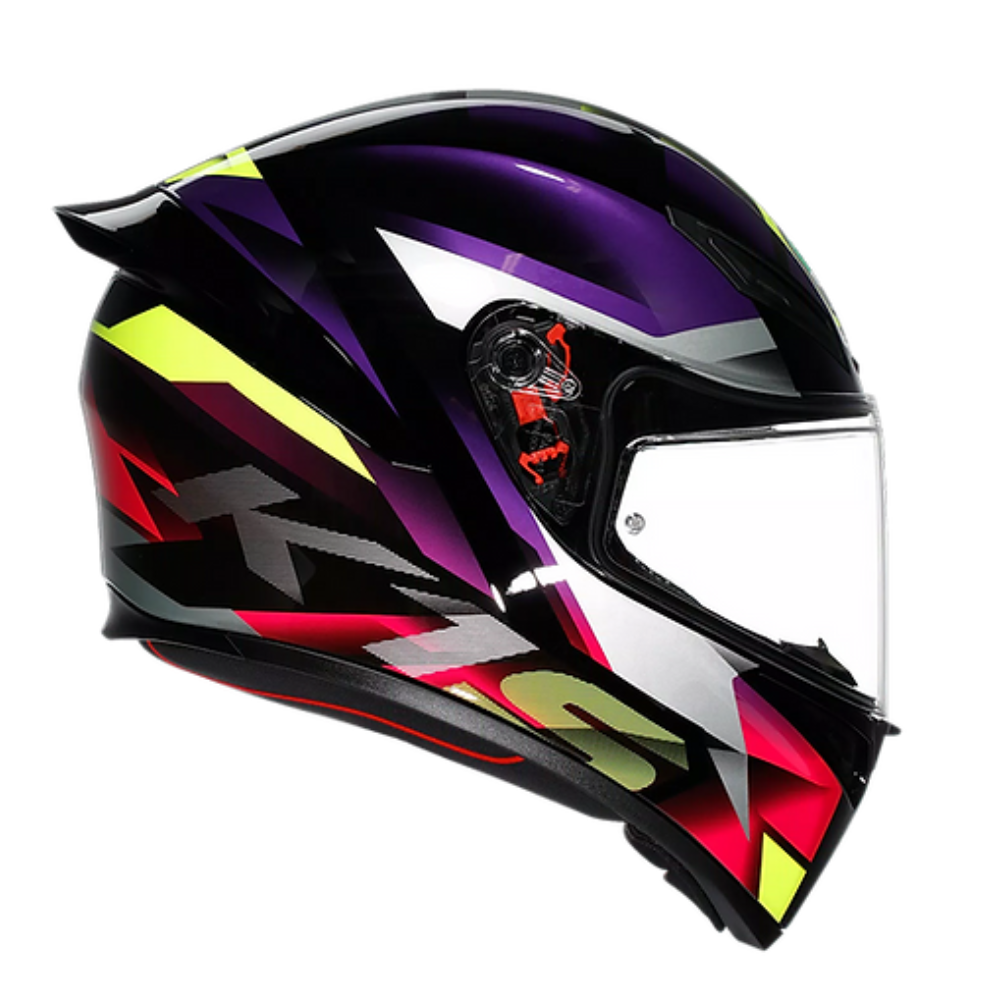 AGV K1 S Helmet FastLap side view in Black Purple Pink with Aero Spoiler | 6KIOM