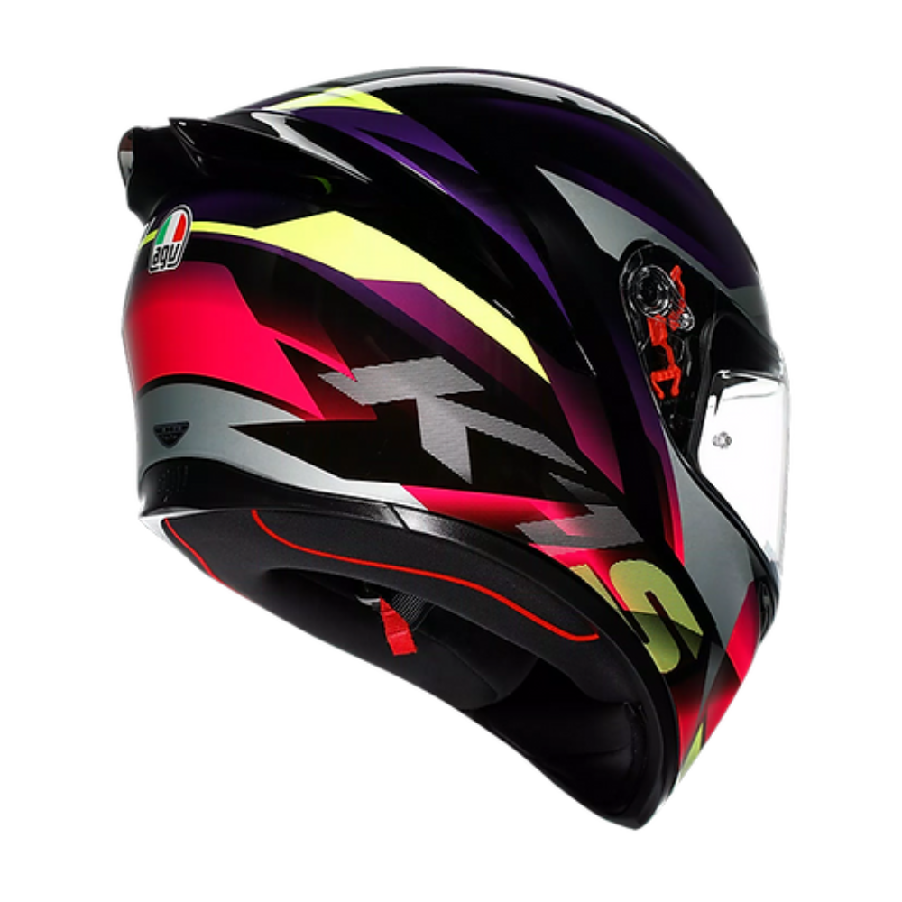 AGV K1 S Helmet FastLap rear view in Black Purple Pink with rear air extractors | 6KIOM