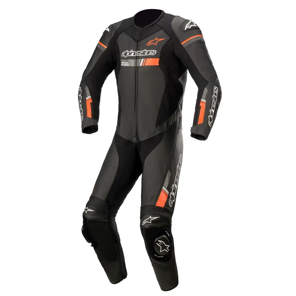 Alpinestars GP Force Chaser one piece leather race suit Black Red Fluo