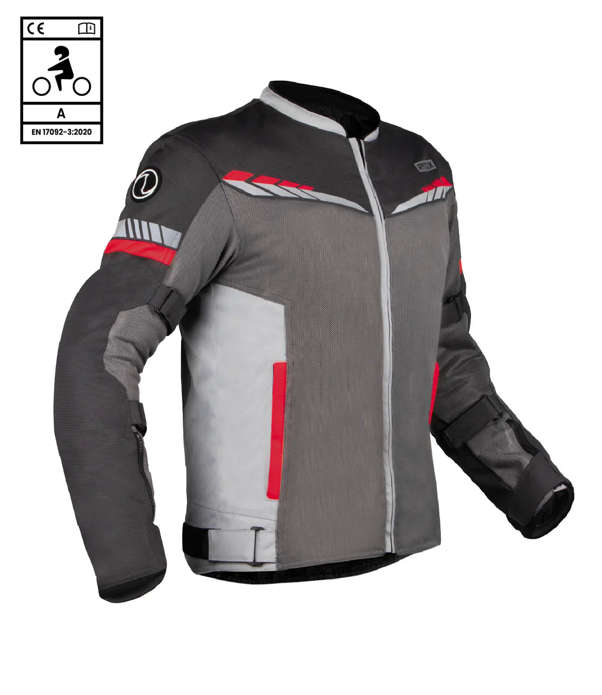 Motorcycle jacket with red accents on a white background - Grey Red