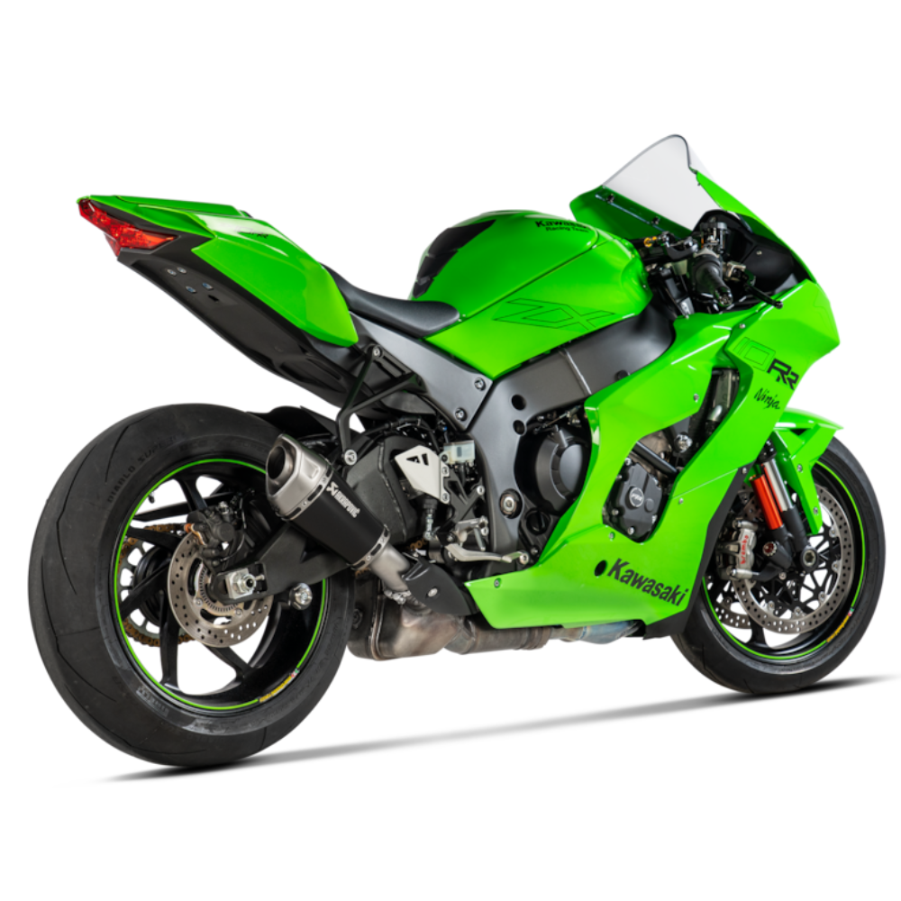 Kawasaki Ninja ZX-10R (2021+) Akrapovic titanium slip-on exhaust with premium finish and compact performance styling.
