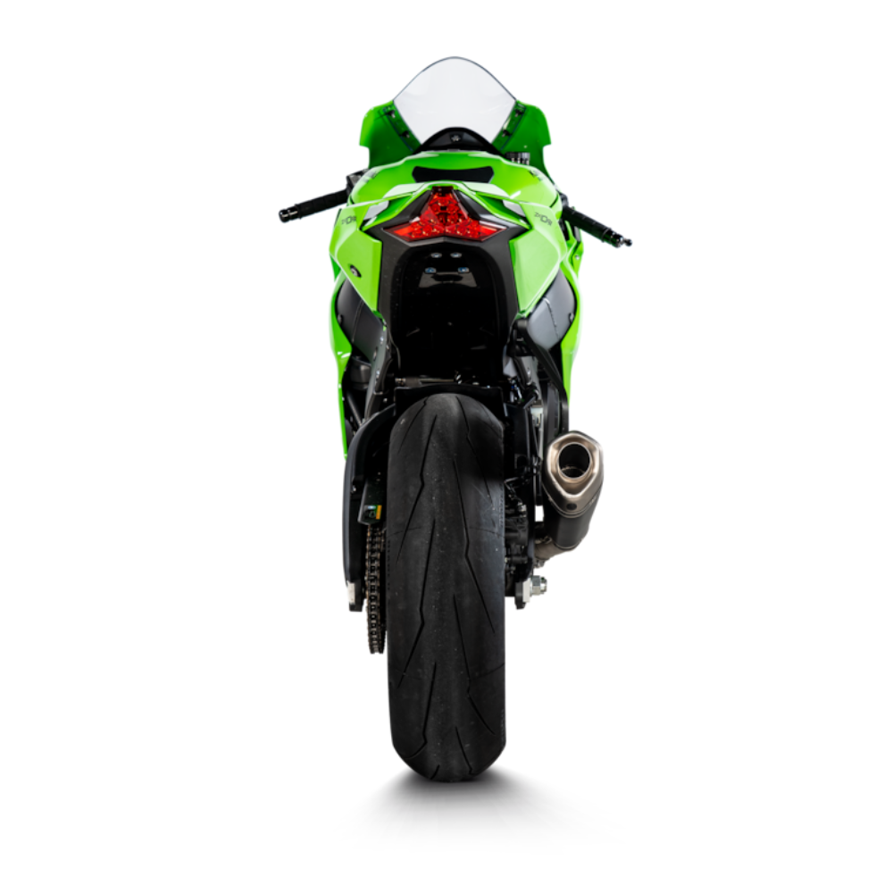 Akrapovic Slip-On Line titanium motorcycle exhaust designed for Kawasaki Ninja ZX-10R (2021+) with precision craftsmanship.