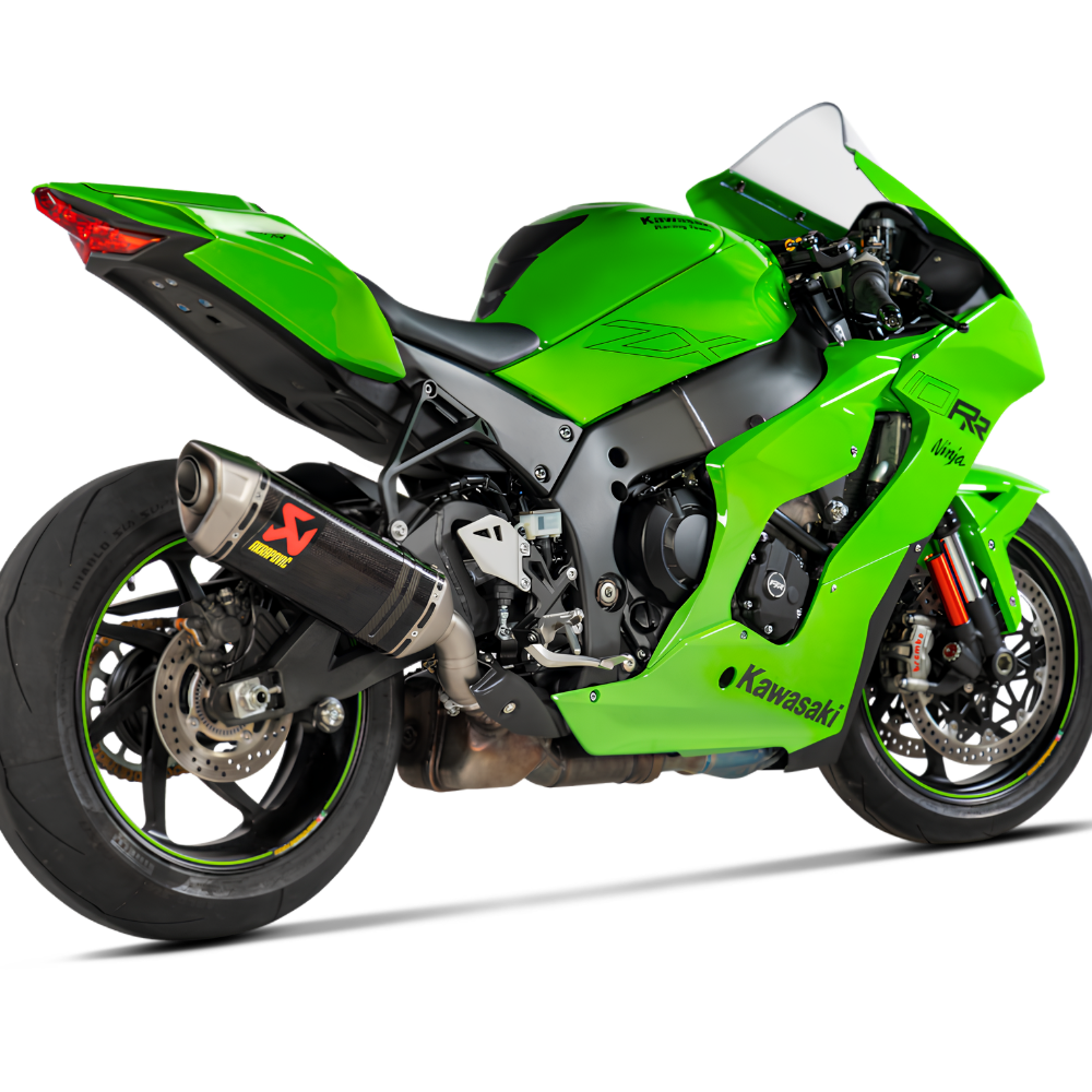Kawasaki Ninja ZX-10R (2021+) Akrapovic carbon slip-on exhaust featuring premium finish and performance design.