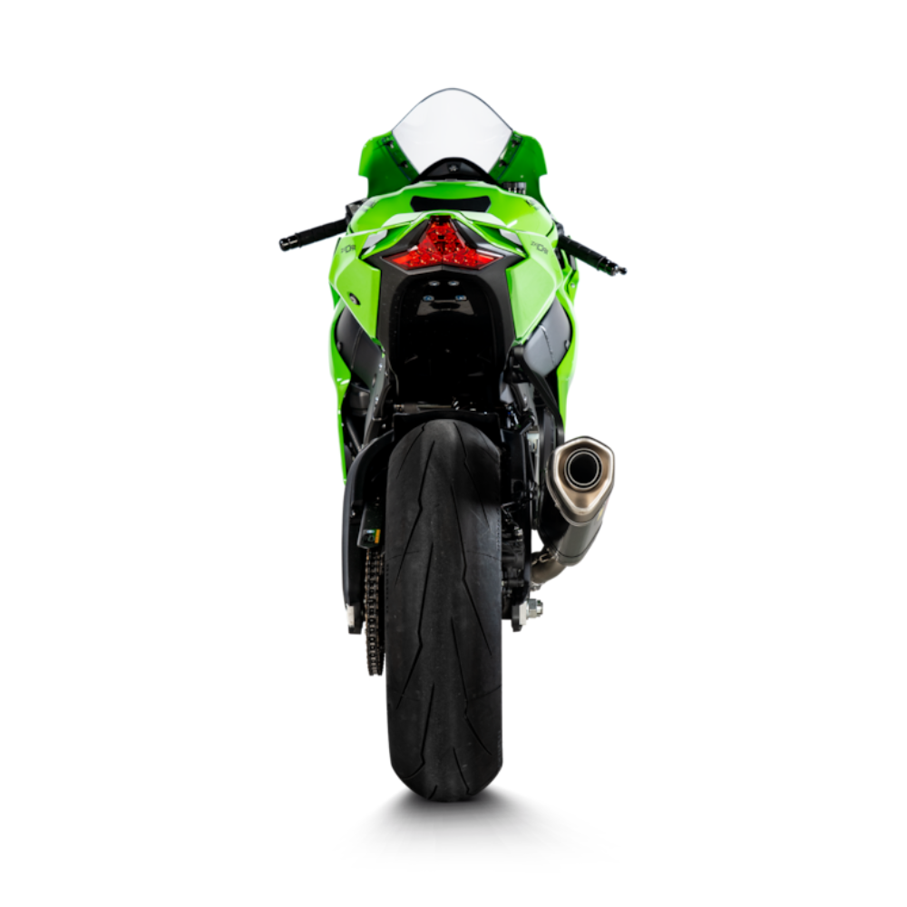 Akrapovic Slip-On Line carbon motorcycle exhaust designed for Kawasaki Ninja ZX-10R (2021+) with sleek silencer body.
