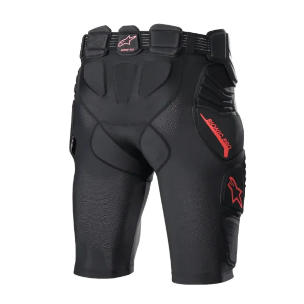 Alpinestars Bionic Pro protective riding shorts in Black and Red with CE armor for motocross and street riders