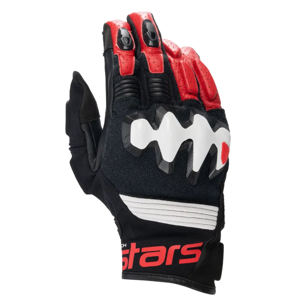 Alpinestars Halo Leather Motorcycle Gloves Black White Bright Red sporty leather riding gloves