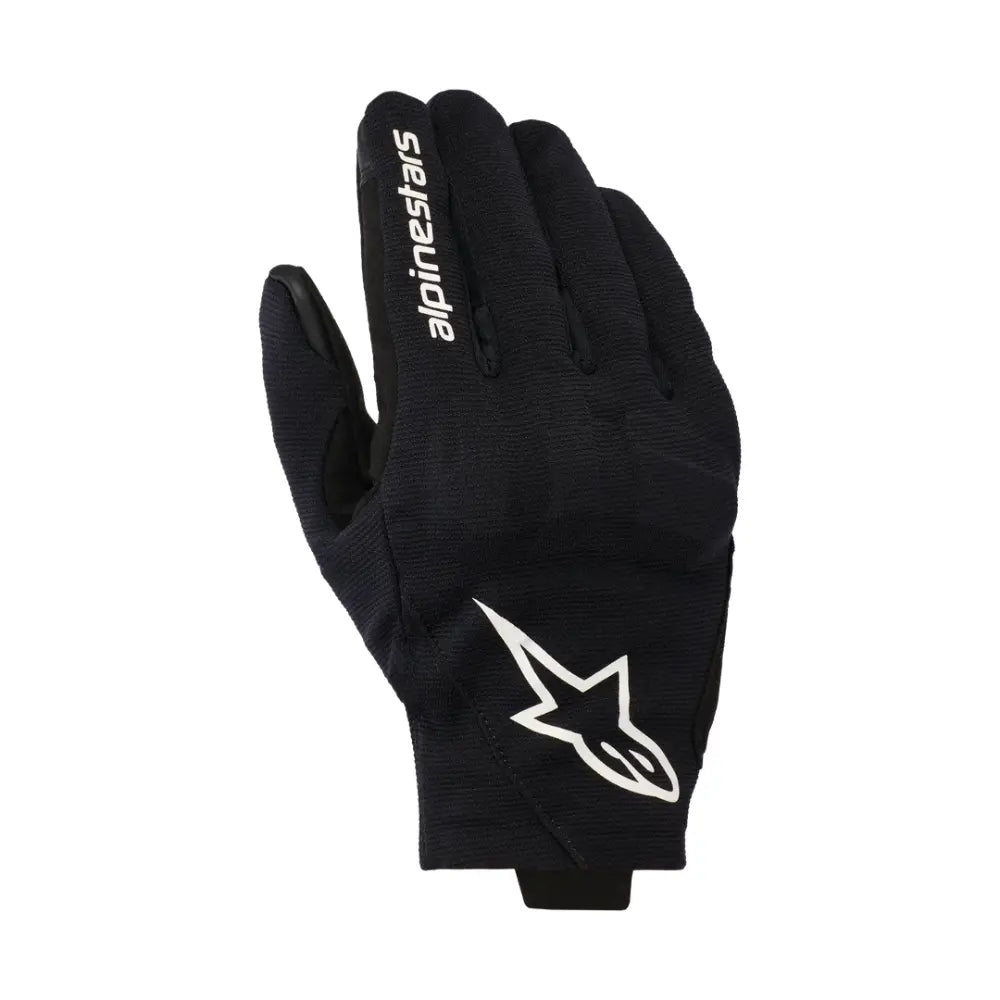 Alpinestars Reef V2 Black White motorcycle gloves with airflow mesh and ergonomic fit