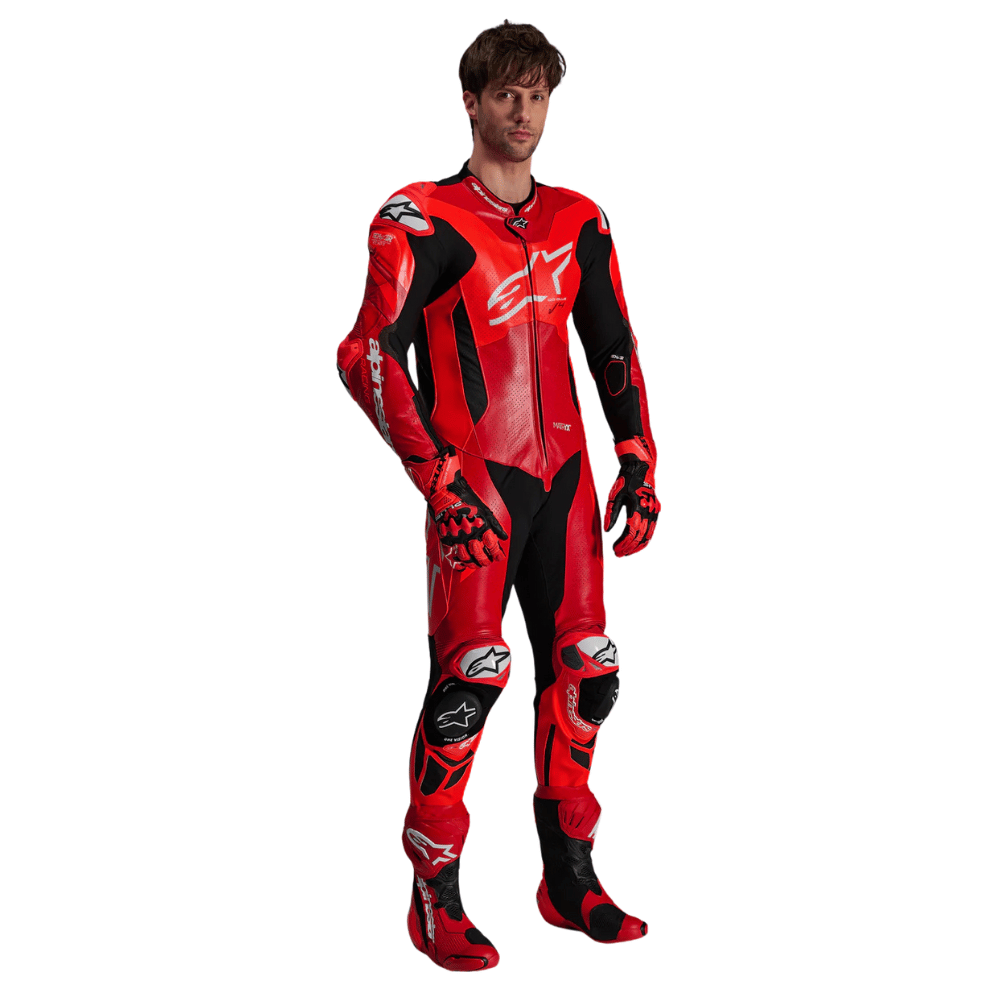 Track-ready Alpinestars GP Plus V4 Sprint leather race suit side profile