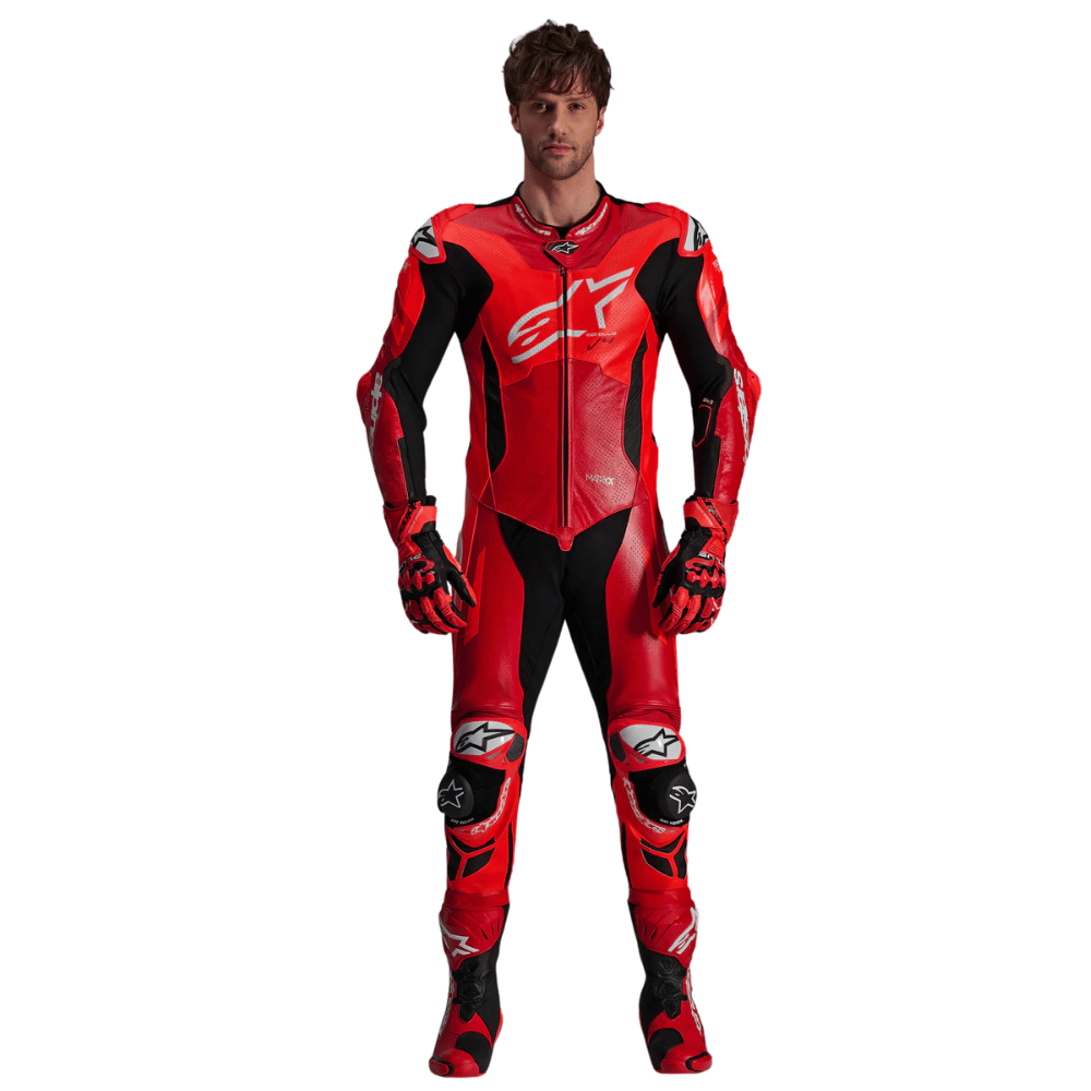 Alpinestars GP Plus V4 Sprint one piece racing suit Red Fluo front view