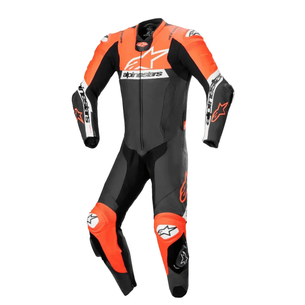 Alpinestars Missile V2 Ward one piece leather race suit Black Red Fluo White
