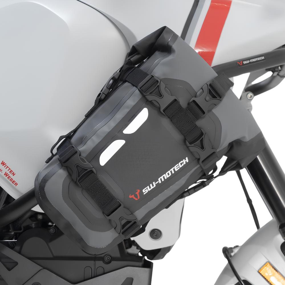 SW-MOTECH Drybag 80 motorcycle tail bag featuring reflective details for road visibility at 6KIOM (6K).
