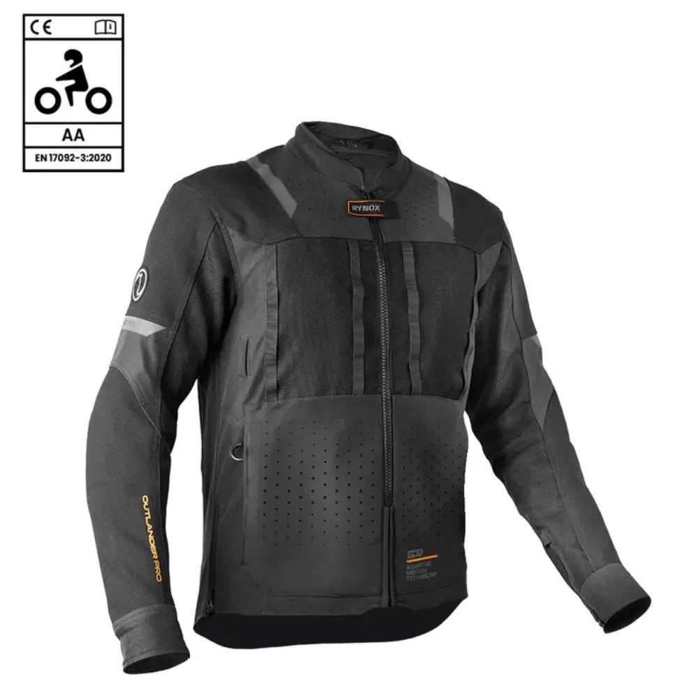 Rynox Outlander Pro Jacket Black CE Certified Class AA motorcycle riding jacket