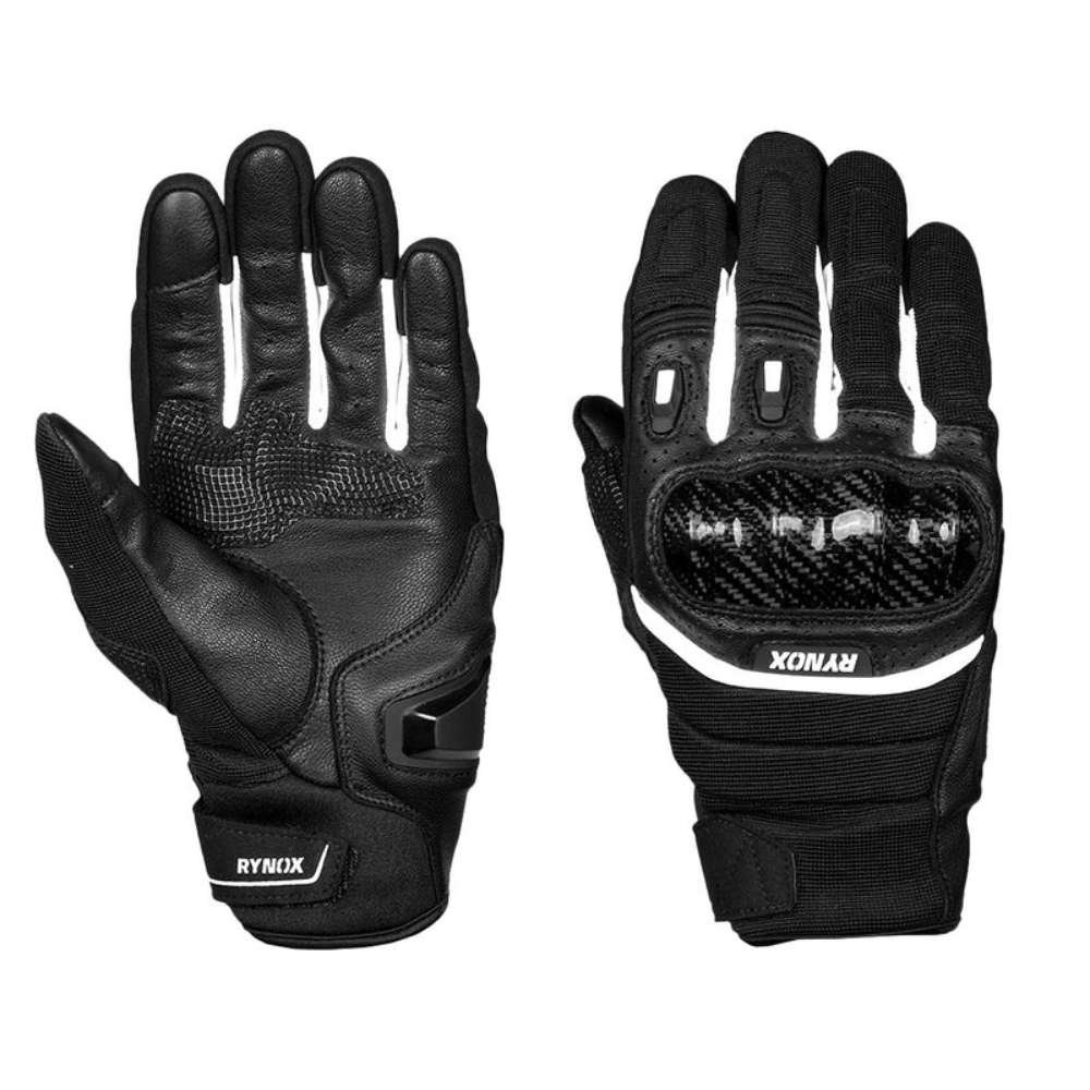 Rynox Striker GT Black White riding gloves with TPU palm slider and short-cuff design