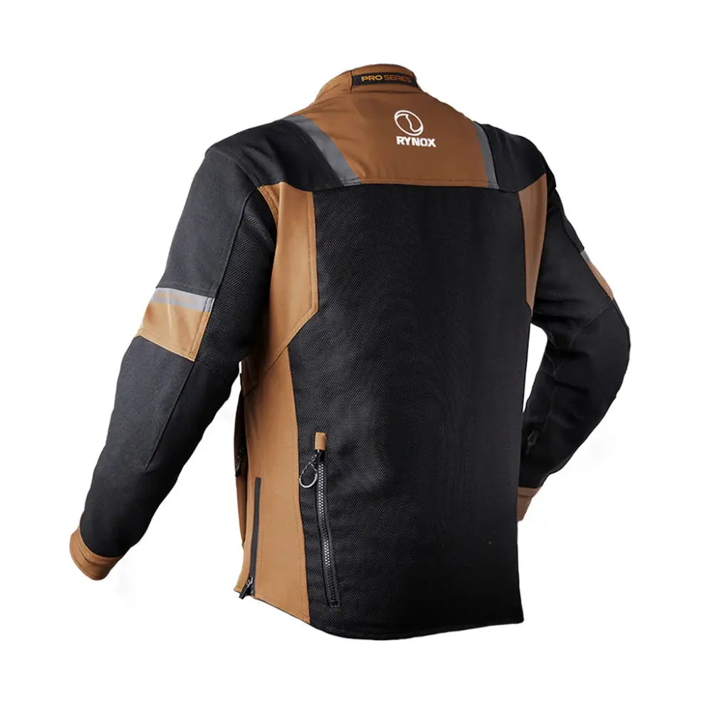 Rynox Outlander Pro Brown Black touring motorcycle jacket with CE Class AA protection