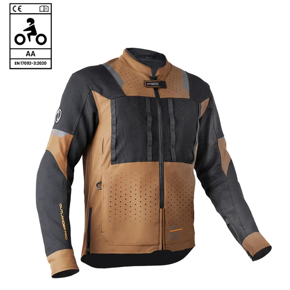 Rynox Outlander Pro Jacket Brown Black CE Certified Class AA motorcycle riding jacket