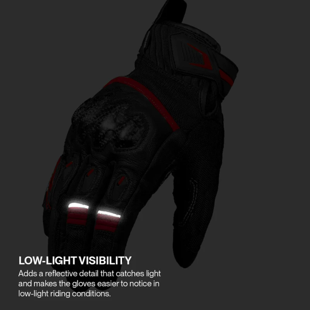 Rynox Tornado Pro 5 black red motorcycle gloves featuring touchscreen-compatible fingertips