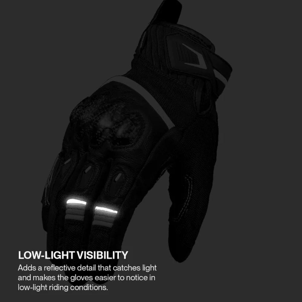 Rynox Tornado Pro 5 black white gloves featuring touchscreen-compatible index finger and thumb