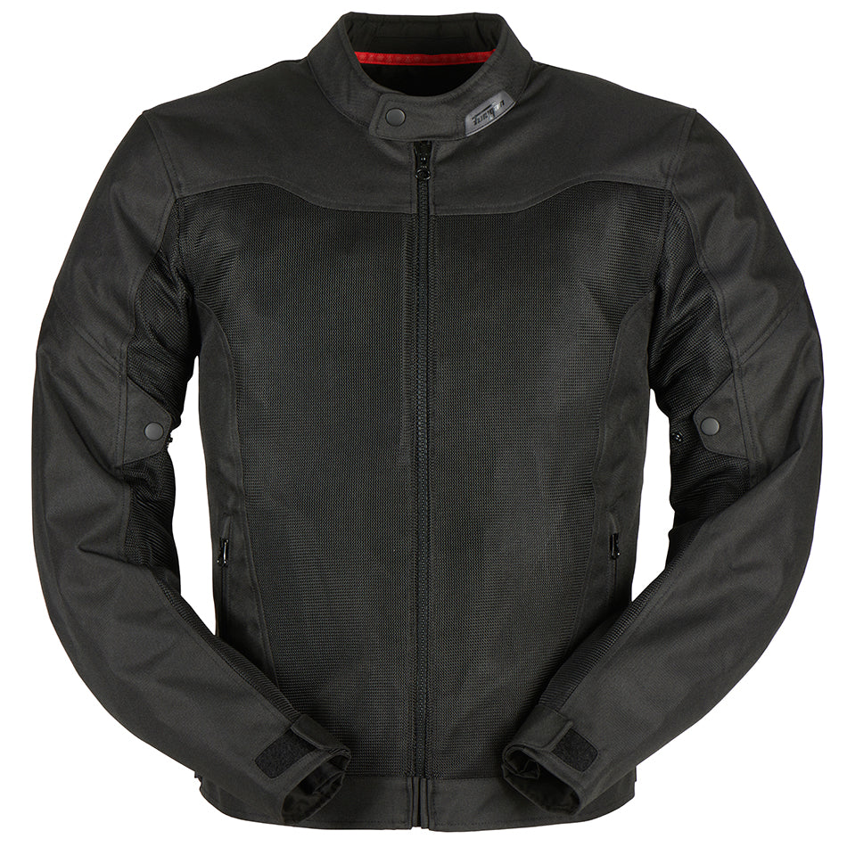 Black motorcycle jacket on a white background