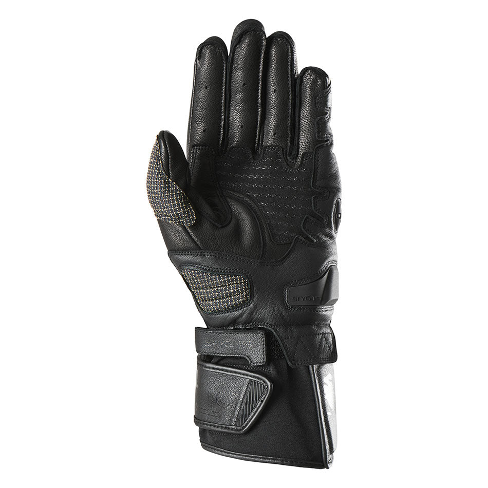 Black motorcycle glove on a white background