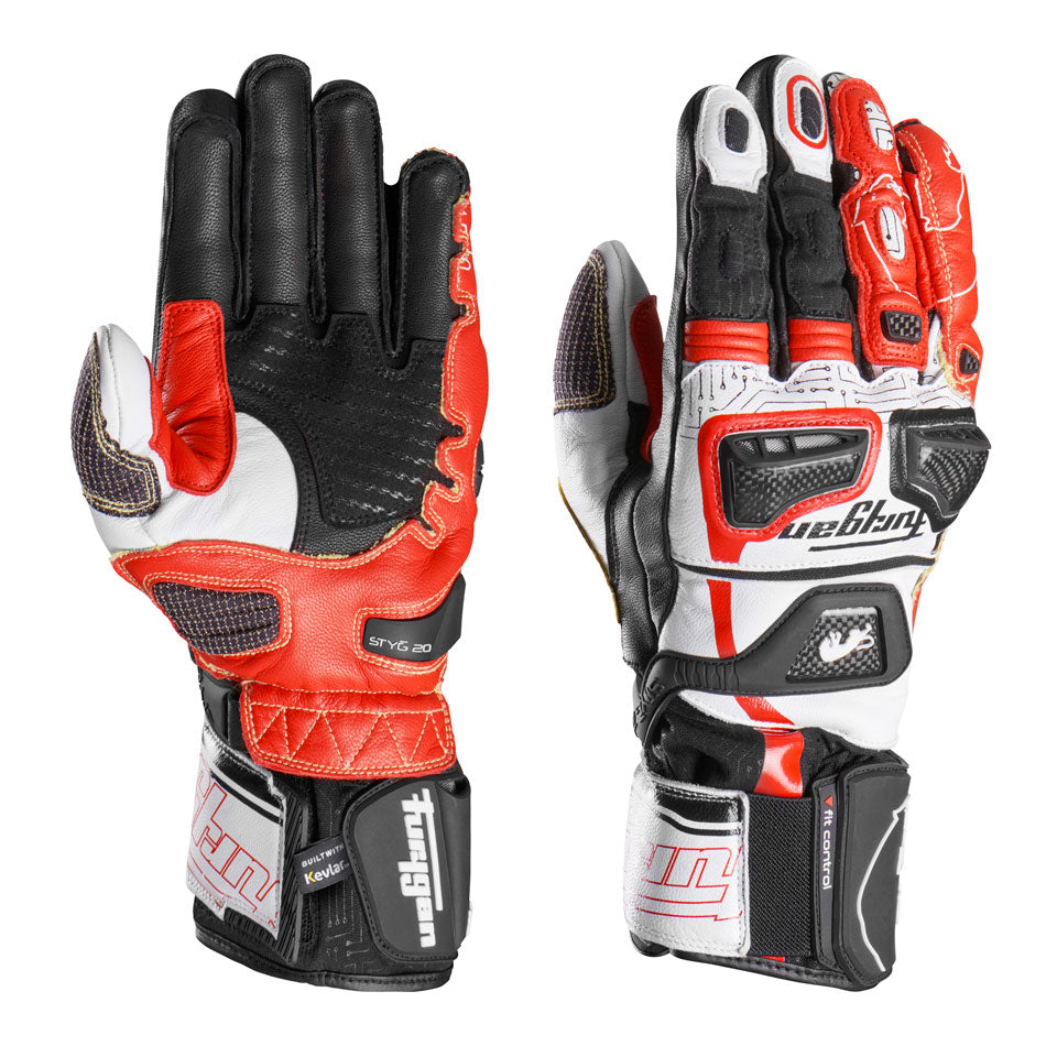 Furygan STYG20 X Red Kevlar racing gloves – premium leather with Kevlar panels