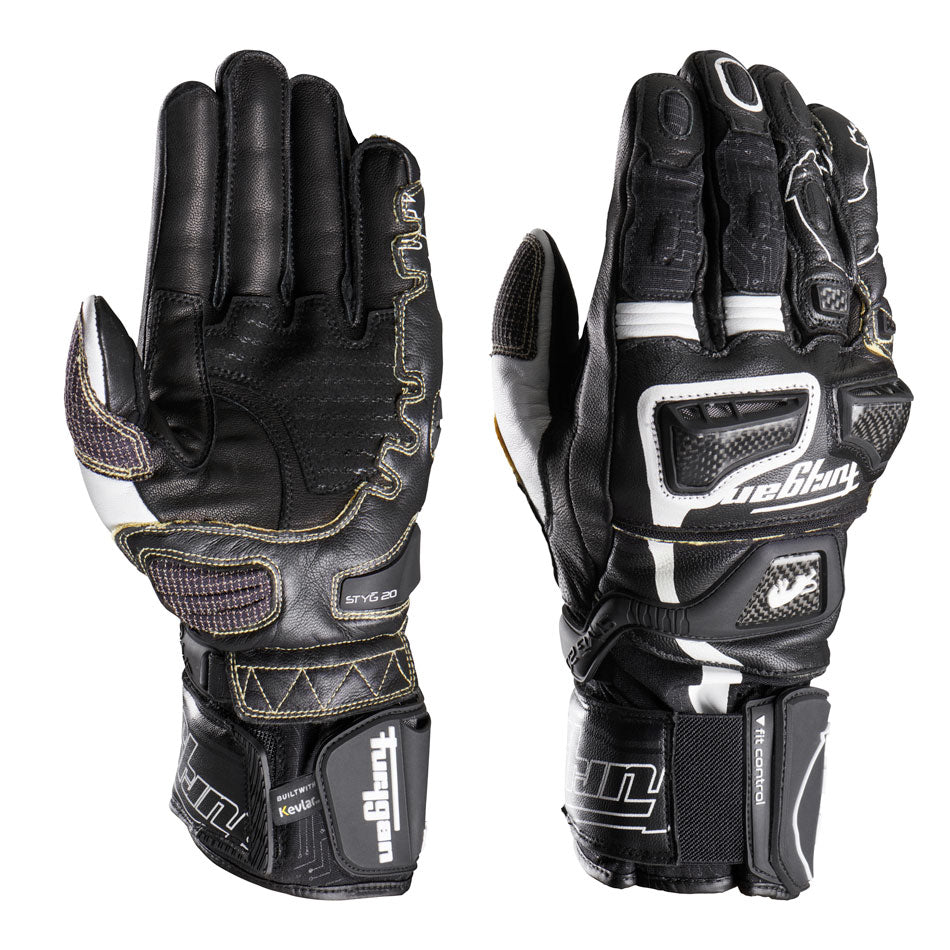 Furygan STYG20 X Black White Kevlar racing gloves – premium leather with Kevlar panels