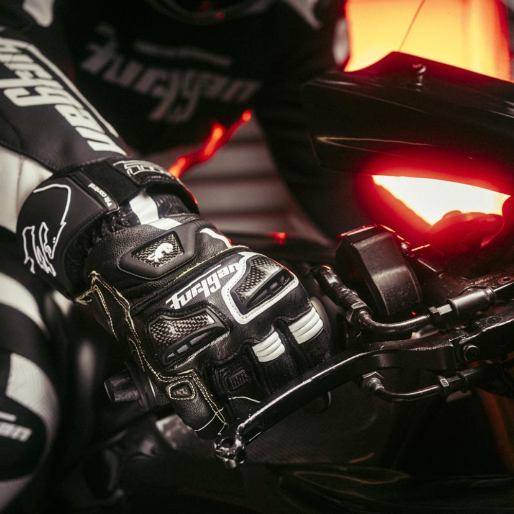 Furygan STYG20 X Black White Kevlar racing gloves – ergonomic pre-curved fingers