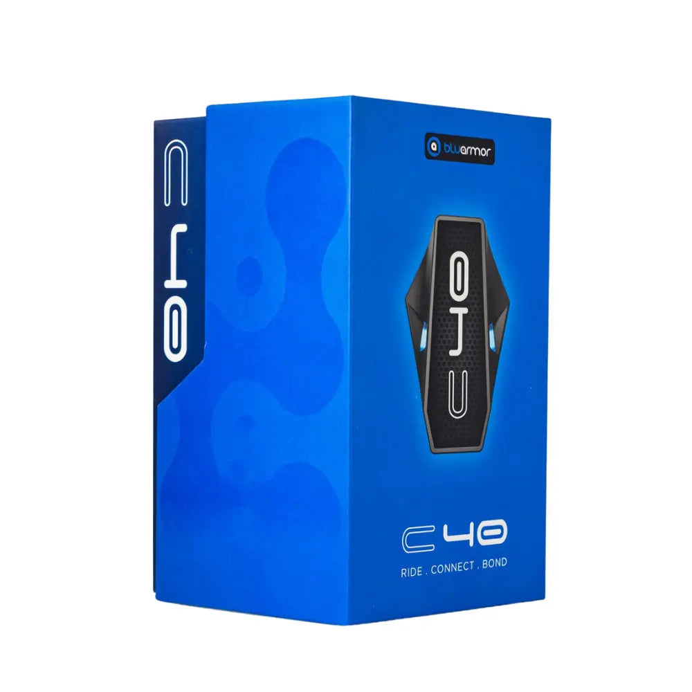 The BluArmor C40 motorcycle intercom featuring Bluetooth 5.3 and PORTWEAVE multi-device connectivity.