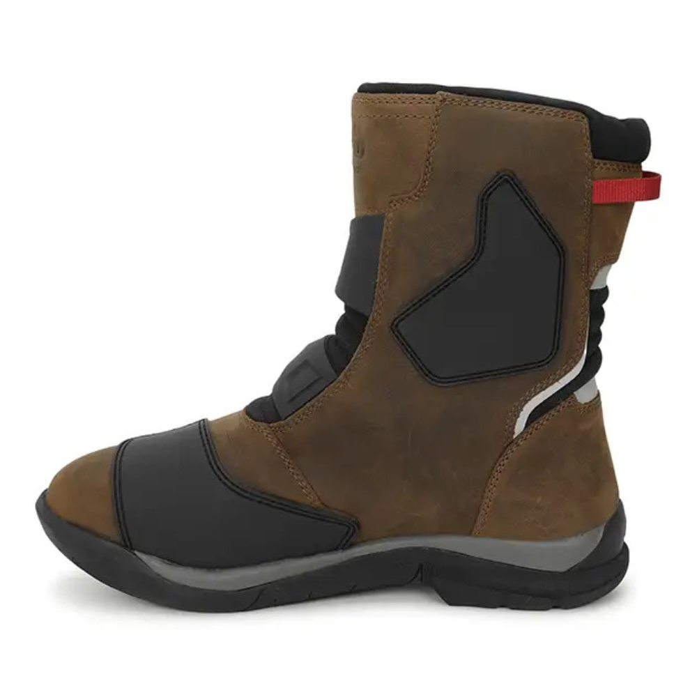 Royal Enfield Wanderer leather boots with dual fastener clips
