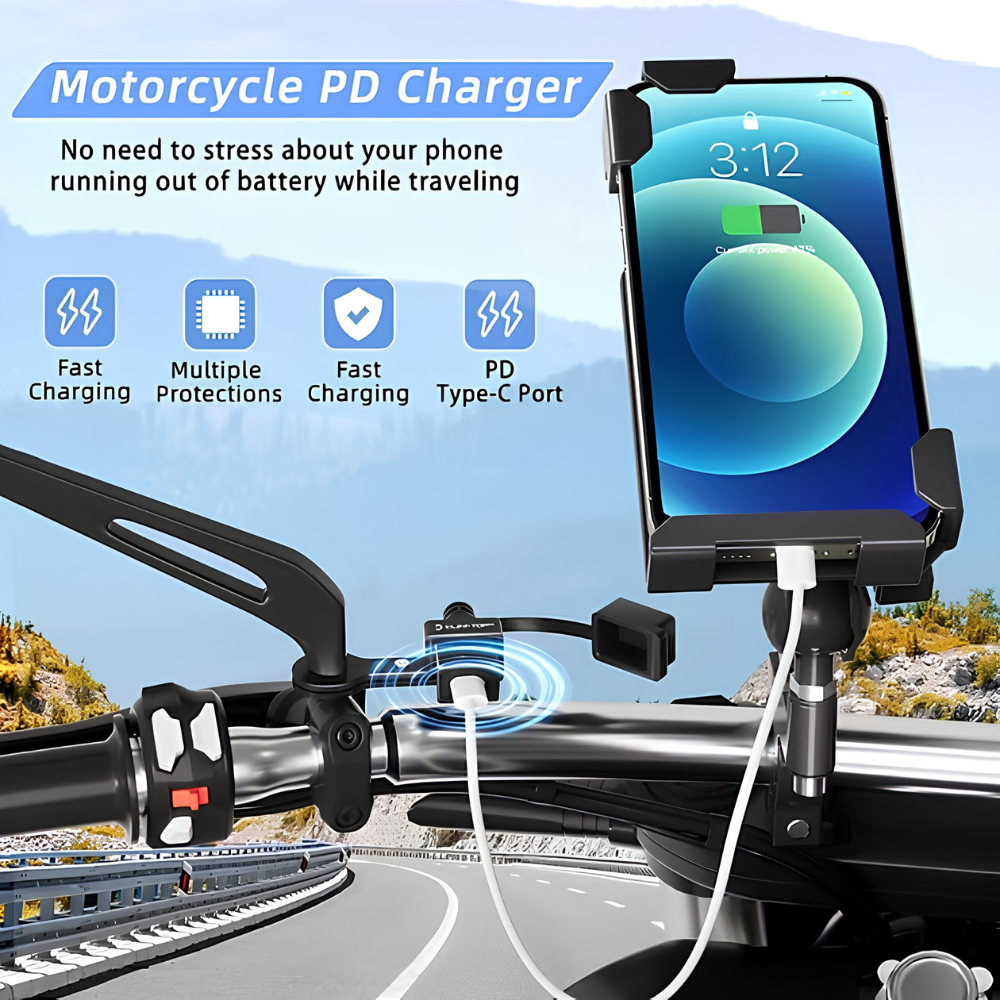 Cliff Top Mirror Mounted 18W PD USB-C Motorcycle Charger