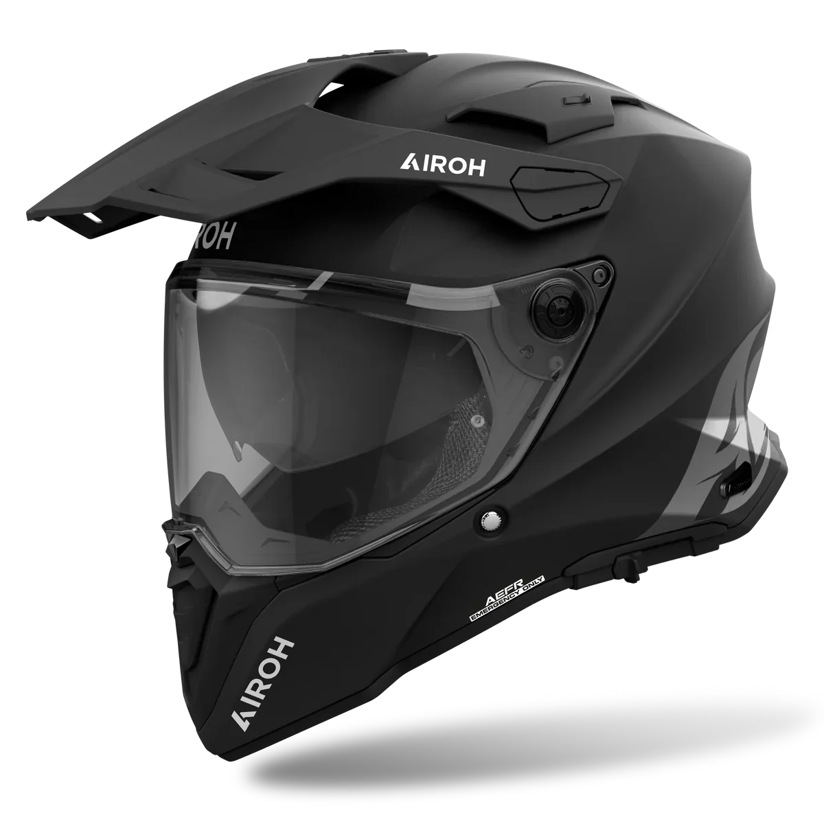 Black Airoh helmet with visor on a white background