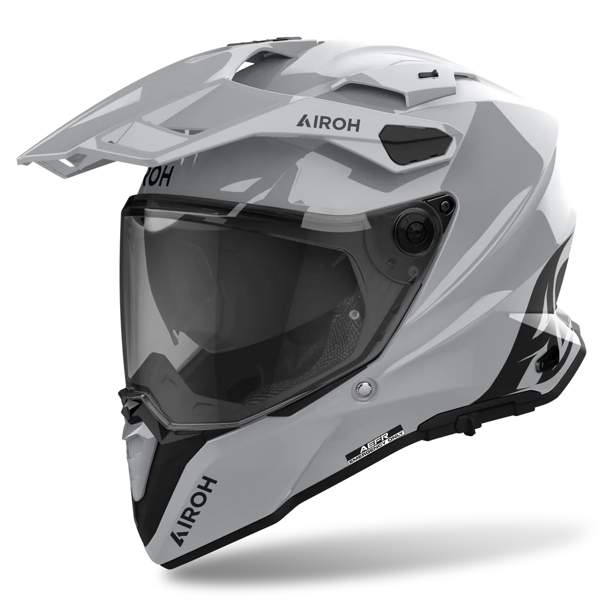 Gray motorcycle helmet with visor on a white background