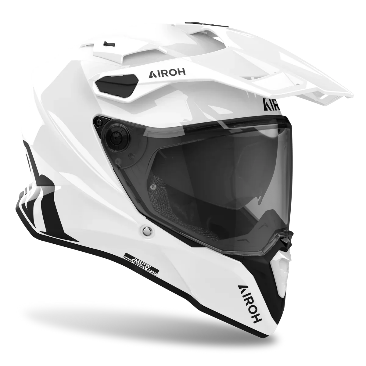 White Airoh helmet with clear visor on a white background
