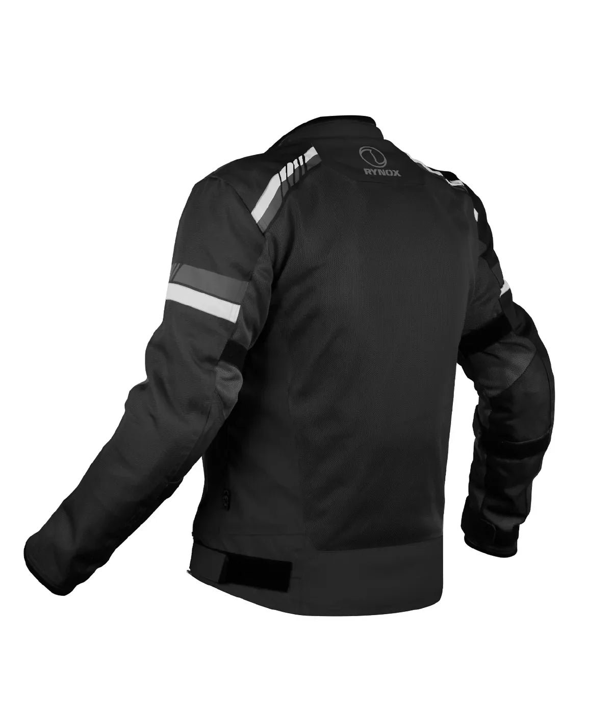 Black motorcycle jacket with reflective stripes on a white background - Black White