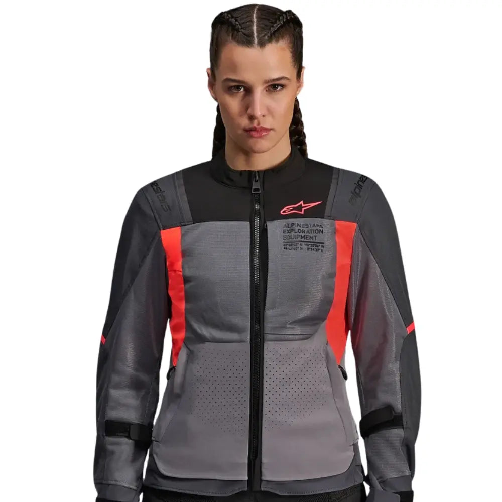 Alpinestars Stella ST-2 Air women's gray adventure jacket with fluo coral accents at 6KIOM (6K)