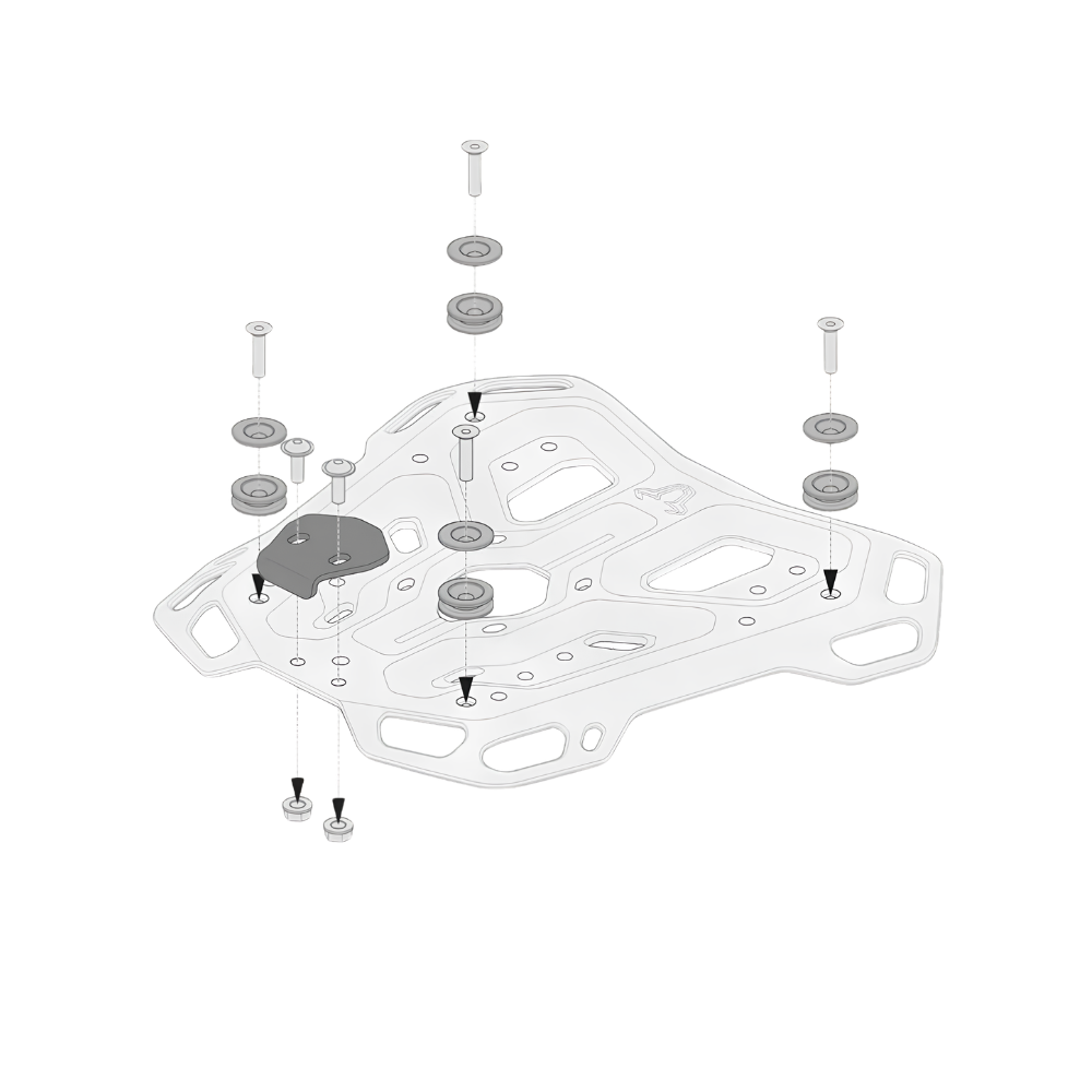 Black SW-MOTECH TRAX top case adapter kit for ADVENTURE-RACK, available at 6KIOM (6K).