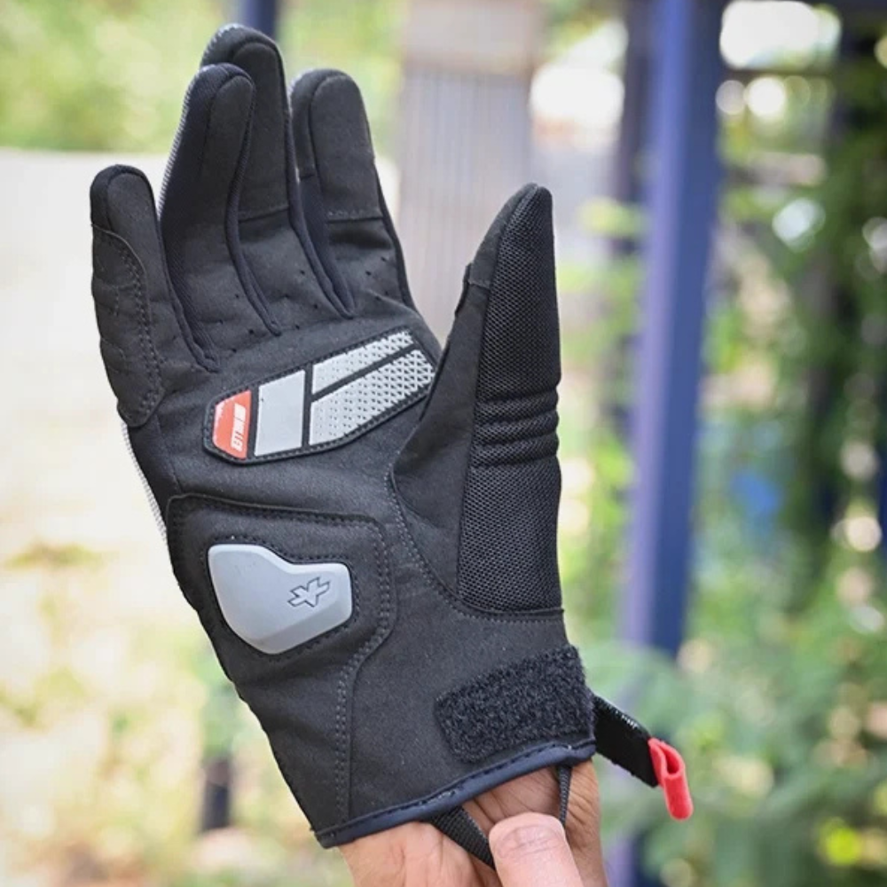 Viaterra Miller grey motorcycle glove palm protection detail