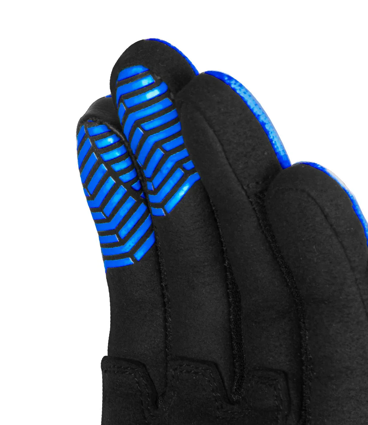 Black gloves with blue accents on a white background