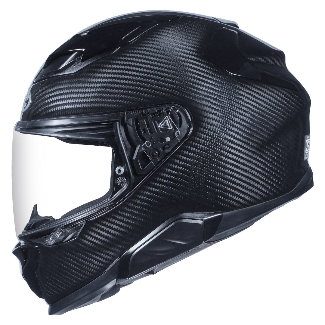 Side profile of HJC F71 Carbon Solid black full face riding helmet