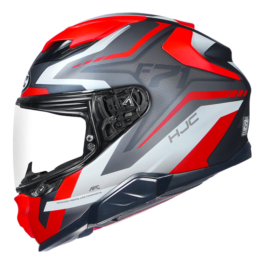 HJC F71 FES full face motorcycle helmet in grey white and red color