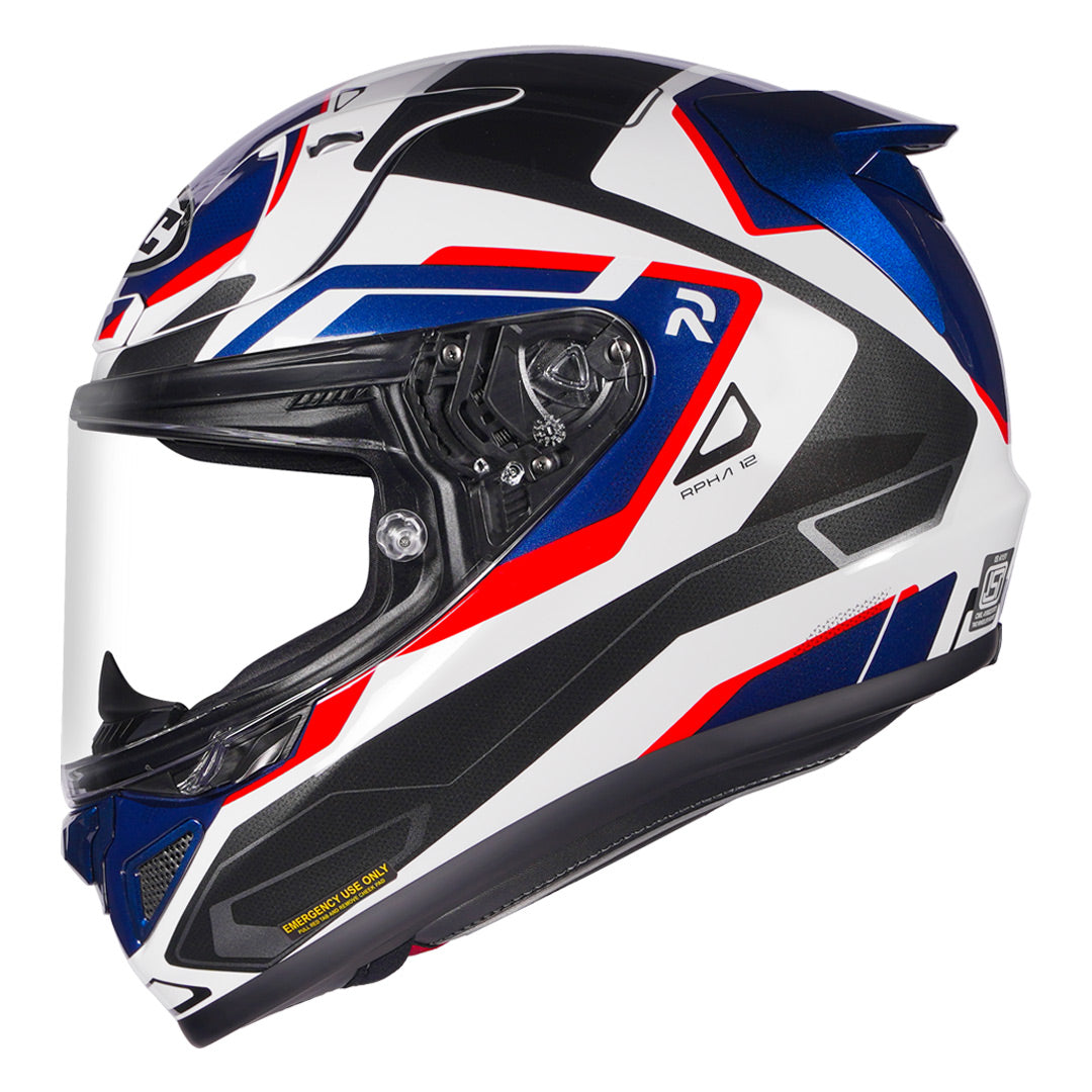 HJC RPHA 12 Brels motorcycle helmet in white blue and red color design