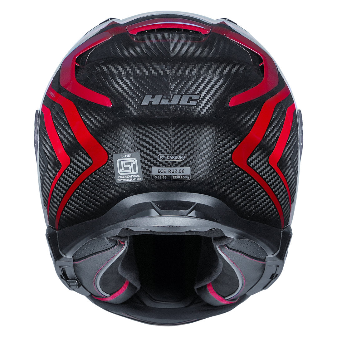 Rear view of HJC F71 Carbon Nevio MC1 carbon full face riding helmet