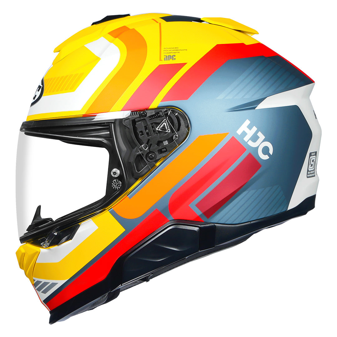 HJC I71 Viz Yellow Red motorcycle helmet with high visibility design