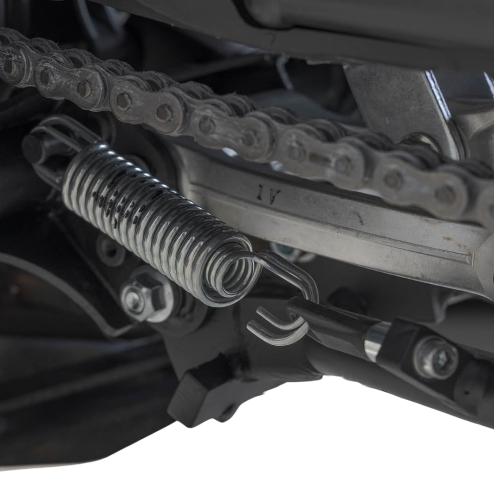 SW-MOTECH centerstand outrigger and jack-up mechanism close-up