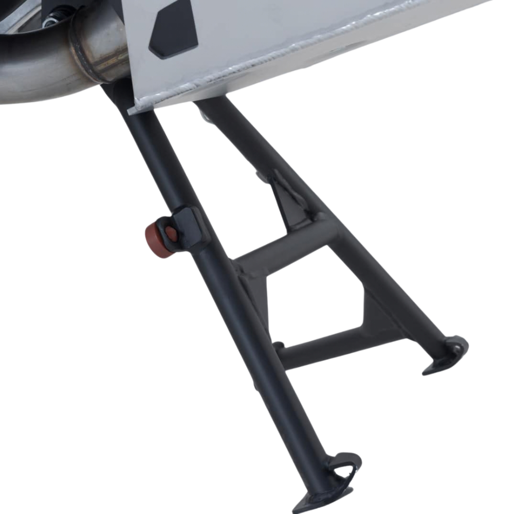 SW-MOTECH centerstand mounted on a Honda XL750 Transalp for maintenance