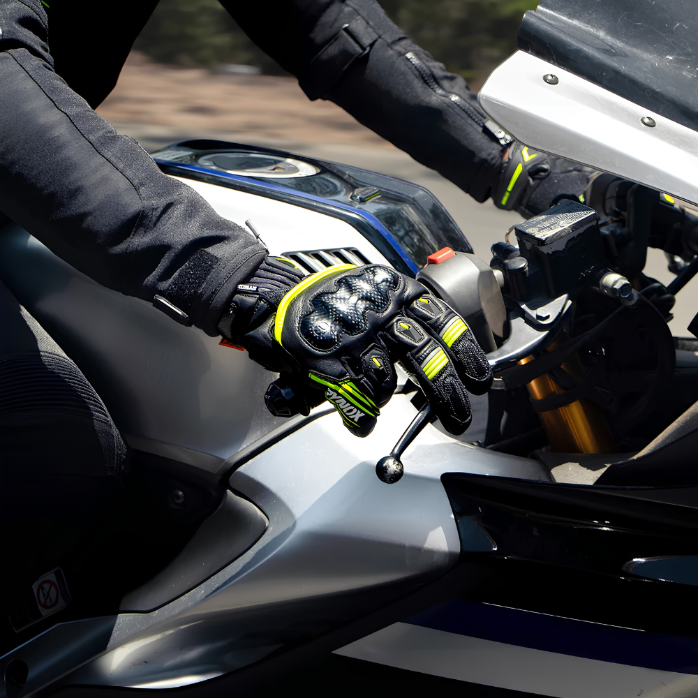 Rynox Tornado Pro 5 sport touring gloves in black and hi-viz green for warm-weather riding