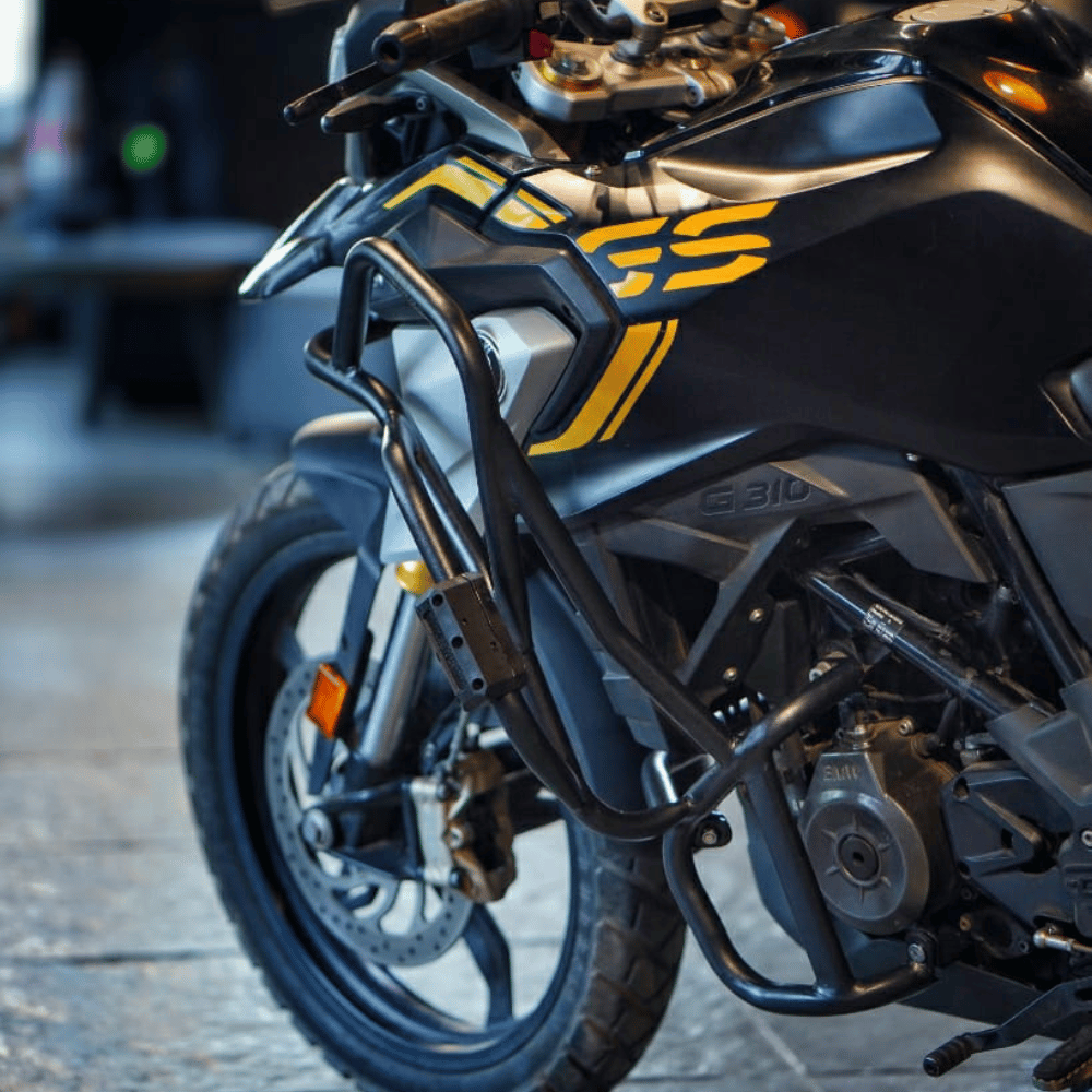 Crash guard black installed on BMW G 310 GS